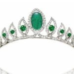 Bridal Crown 28.95 Carat Round Brilliant Diamond & Emerald 52.95 Gms 14K Gold