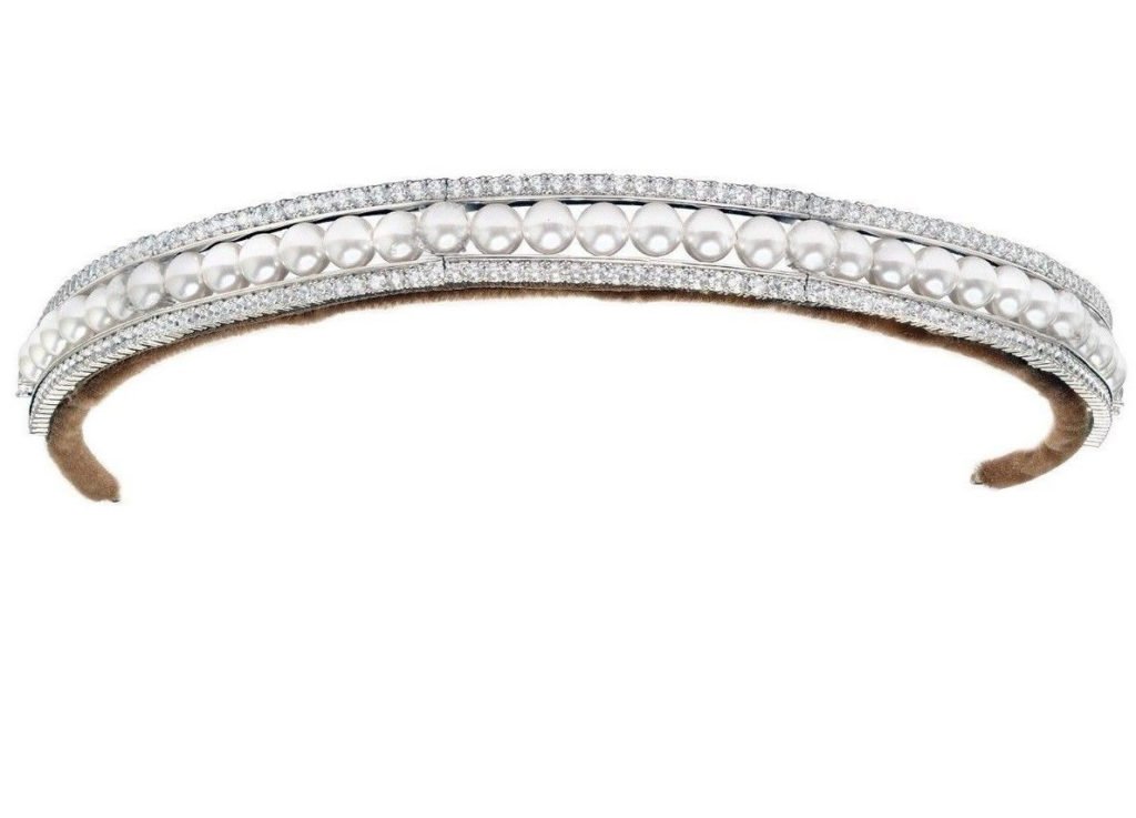 Wedding Tiaras 74.3 Carat Round Brilliant Diamond & Pearl 40.7 Gms 14K Gold