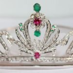 Girls Crown 11.1 Carat Rose Cut Diamond & Emerald, Ruby 47.25 Gms 925 Sterling Silver