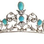 Victorian Tiara 25.75 Carat Rose Cut Diamond & Turquoise 61.3 Gms 925 Sterling Silver
