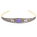 Victorian Headband 25 Carat Rose Cut Diamond & Blue Sapphire 45 Gms 925 Sterling Silver
