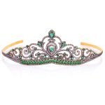 Vintage tiara 40 Carat Rose Cut Diamond & Emerald 72.5 Gms 925 Sterling Silver
