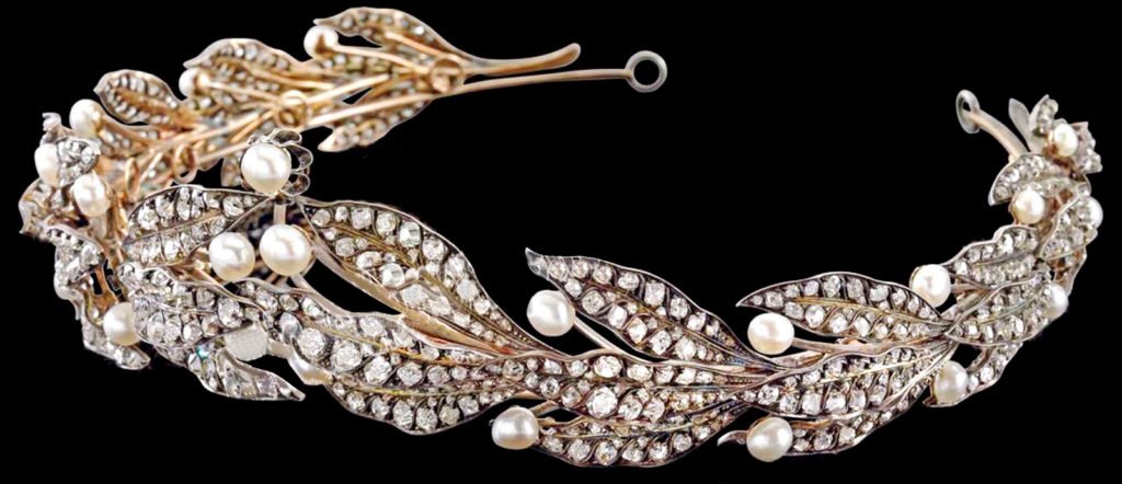 bridal headband 40.8 Carat Rose Cut Diamond & Pearl 65.75 Gms 925 Sterling Silver