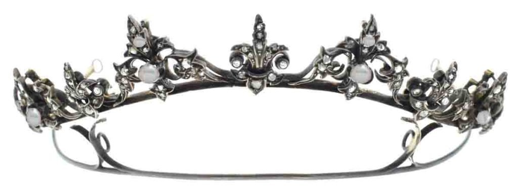 wedding Crown 9.95 Carat Rose Cut Diamond & Pearl 30.85 Gms 925 Sterling Silver