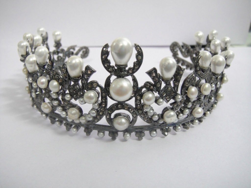 wedding crown 135 Carat Rose Cut Diamond & Pearl 110 Gms 925 Sterling Silver