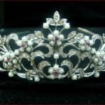 bridal tiara 14 Carat Rose Cut Diamond & Pearl, Ruby 40.7 Gms 925 Sterling Silver