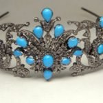 Princess Tiara 70 Carat Rose Cut Diamond & Turquoise 53 Gms 925 Sterling Silver
