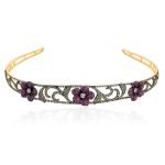 Reproduction Headband 11.5 Carat Rose Cut Diamond & Emerald, Ruby 35.66 Gms 925 Sterling Silver