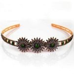 Antique Headband 26.88 Carat Rose Cut Diamond & Emerald 35.53 Gms 925 Sterling Silver