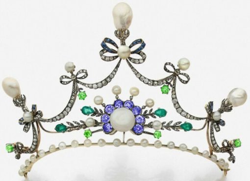 wedding crown 24.75 Carat Rose Cut Diamond & Peridot Emerald Pearl Sapphire 54.3 Gms 925 Sterling Silver