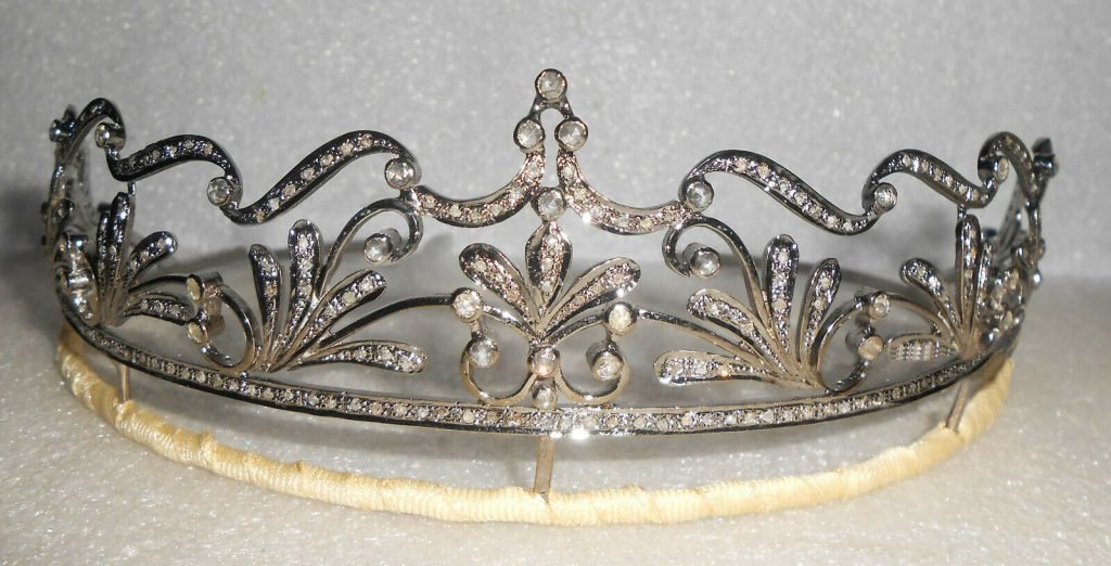 bridal tiara 8.1 Carat Rose Cut Diamond 70.55 Gms 925 Sterling Silver