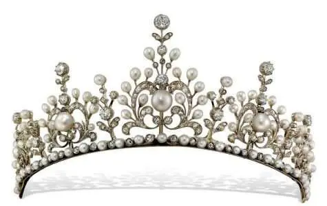 Birthday Tiara 11.85 Carat Rose Cut Diamond & 50 Carat Pearl 58 Gms 925 Sterling Silver