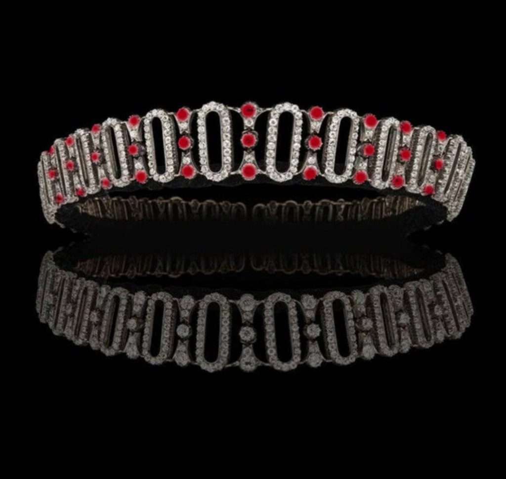 bridal headband 40.32 Carat Rose Cut Diamond & Ruby 59.27 Gms 925 Sterling Silver