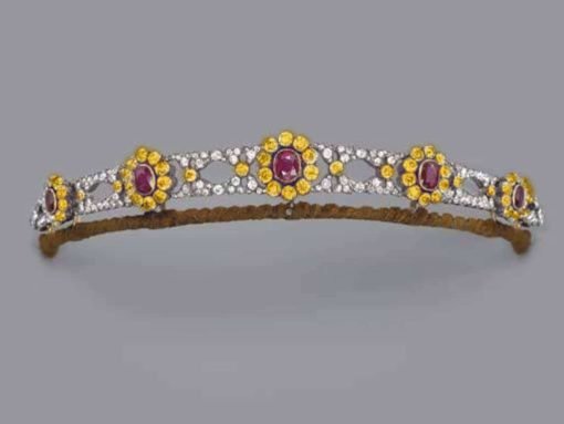 Wedding Headband 67.18 Carat Rose Cut Diamond & ruby & yellow sapphire 45.22 Gms 925 Sterling Silver
