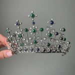 Birthday Crown 49 Carat Rose Cut Diamond & emerald & blue sapphire 98.5 Gms 925 Sterling Silver