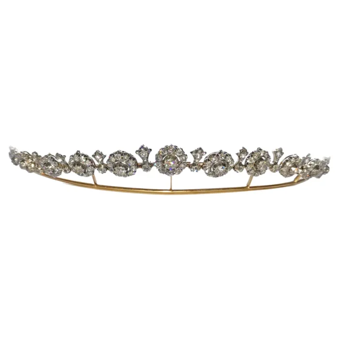 Antique Diamond Floral Cluster Headband Tiara Necklace Set (27 Carats)