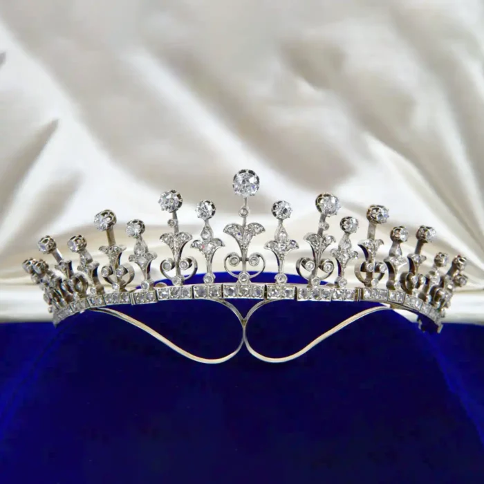 Antique Diamond Scrollwork Tiara Necklace Set (25 Carats)
